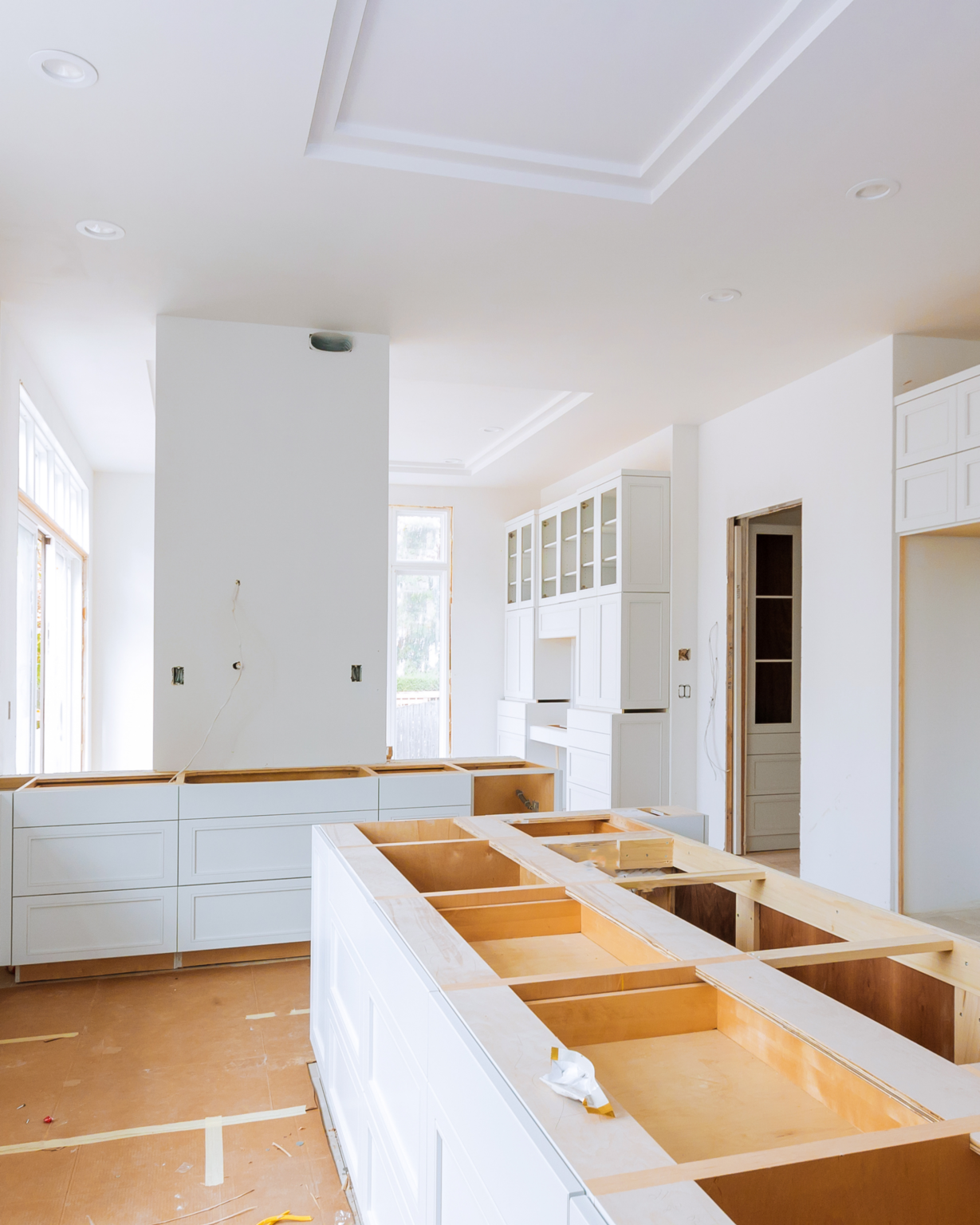Half renovated kitchen, white